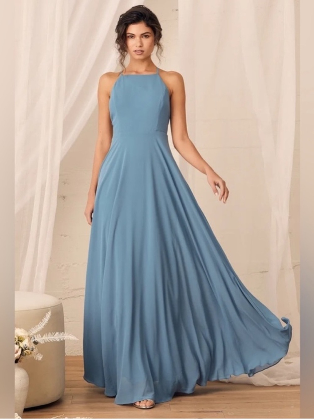 Lulus ‘dusty Blue’ Halter Maxi Dress size L